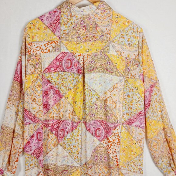 Rose & Olive, XL Button Down Blouse, Long Sleeve, Multi Paisley Patchwork Print - Picture 8 of 15